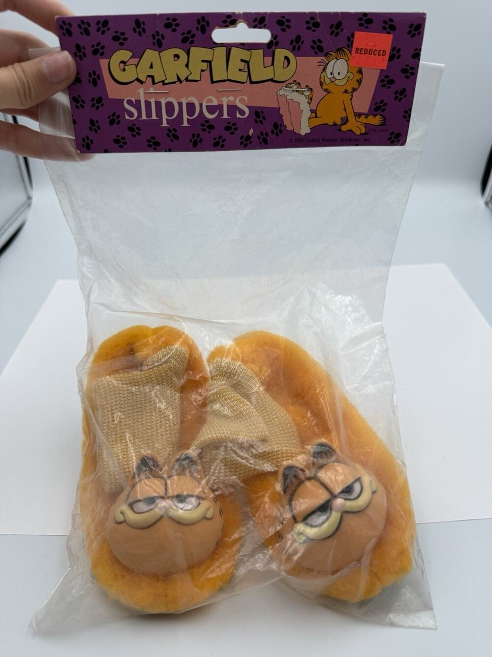 Vintage 1978 Garfield Plush Slippers Plastic Face Toddler Size Small 6"